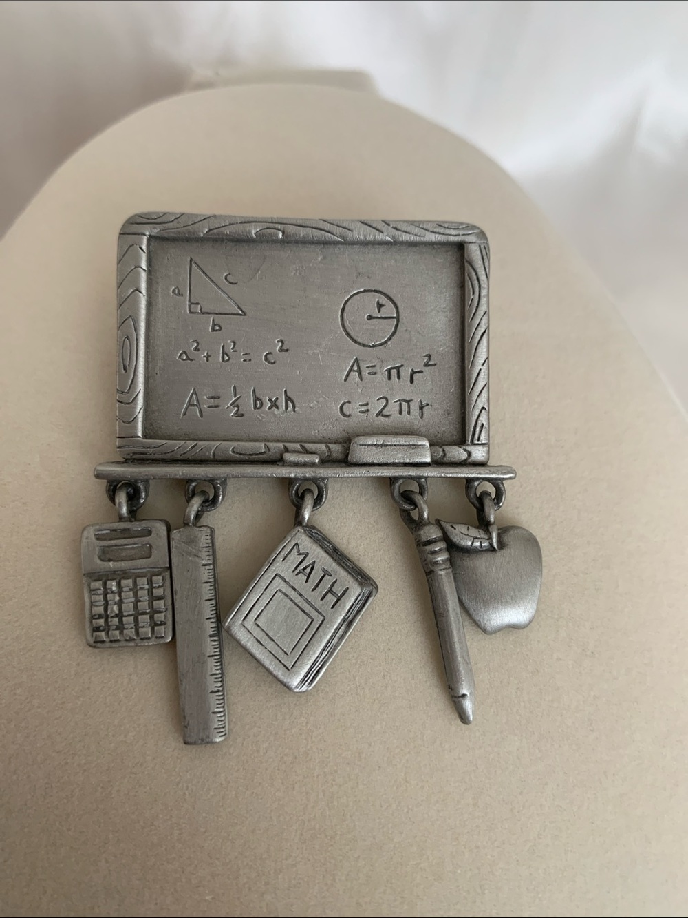 Vintage Sign JJ Pewter Dangling Charm Brooch -